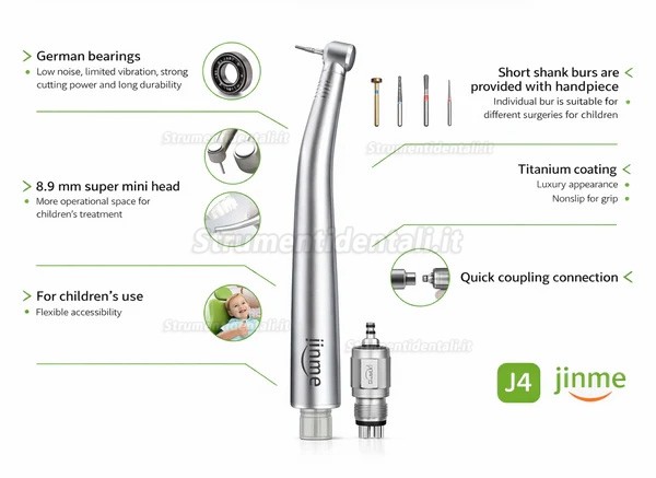 Jinme J4 manipolo turbina odontoiatrici, testa piccola, 4 fori, con attacco rapido NSK